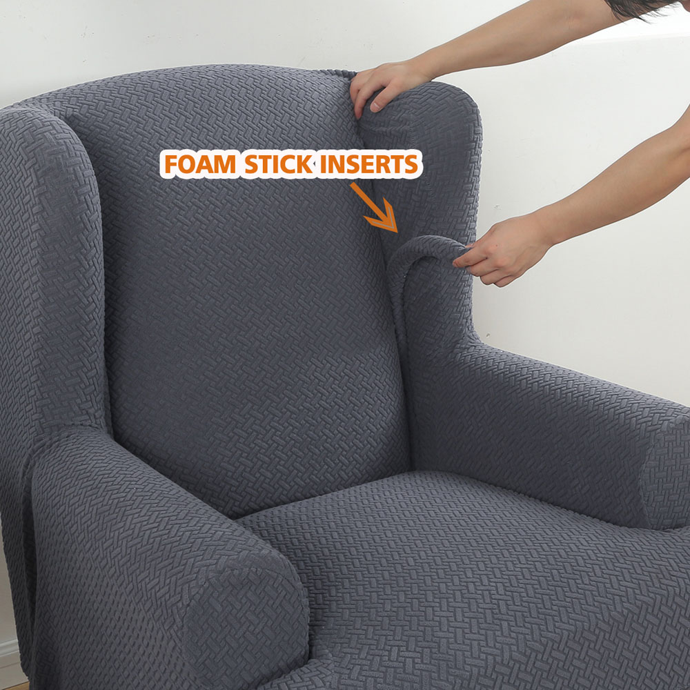 Stretch 2-Piece Jacquard Wing back Armchair Chair Slipcovers Furniture Protector - Picture 33 of 75