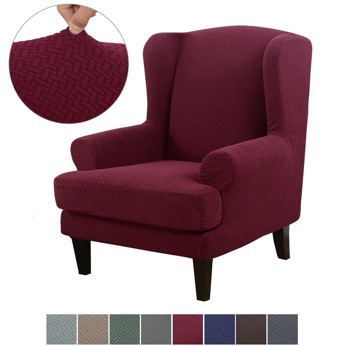 Stretch 2-Piece Jacquard Wing back Armchair Chair Slipcovers Furniture Protector - Picture 34 of 75