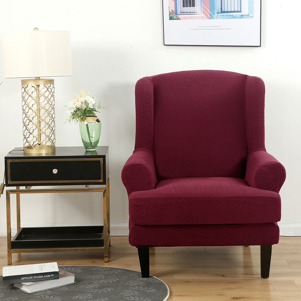 Stretch 2-Piece Jacquard Wing back Armchair Chair Slipcovers Furniture Protector - Picture 35 of 75