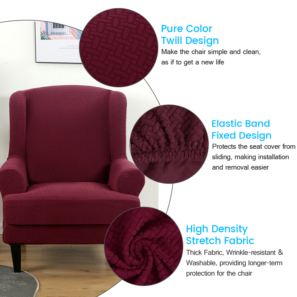 Stretch 2-Piece Jacquard Wing back Armchair Chair Slipcovers Furniture Protector - Picture 36 of 75