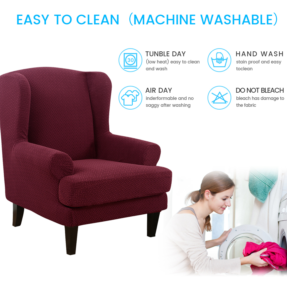 Stretch 2-Piece Jacquard Wing back Armchair Chair Slipcovers Furniture Protector - Picture 38 of 75