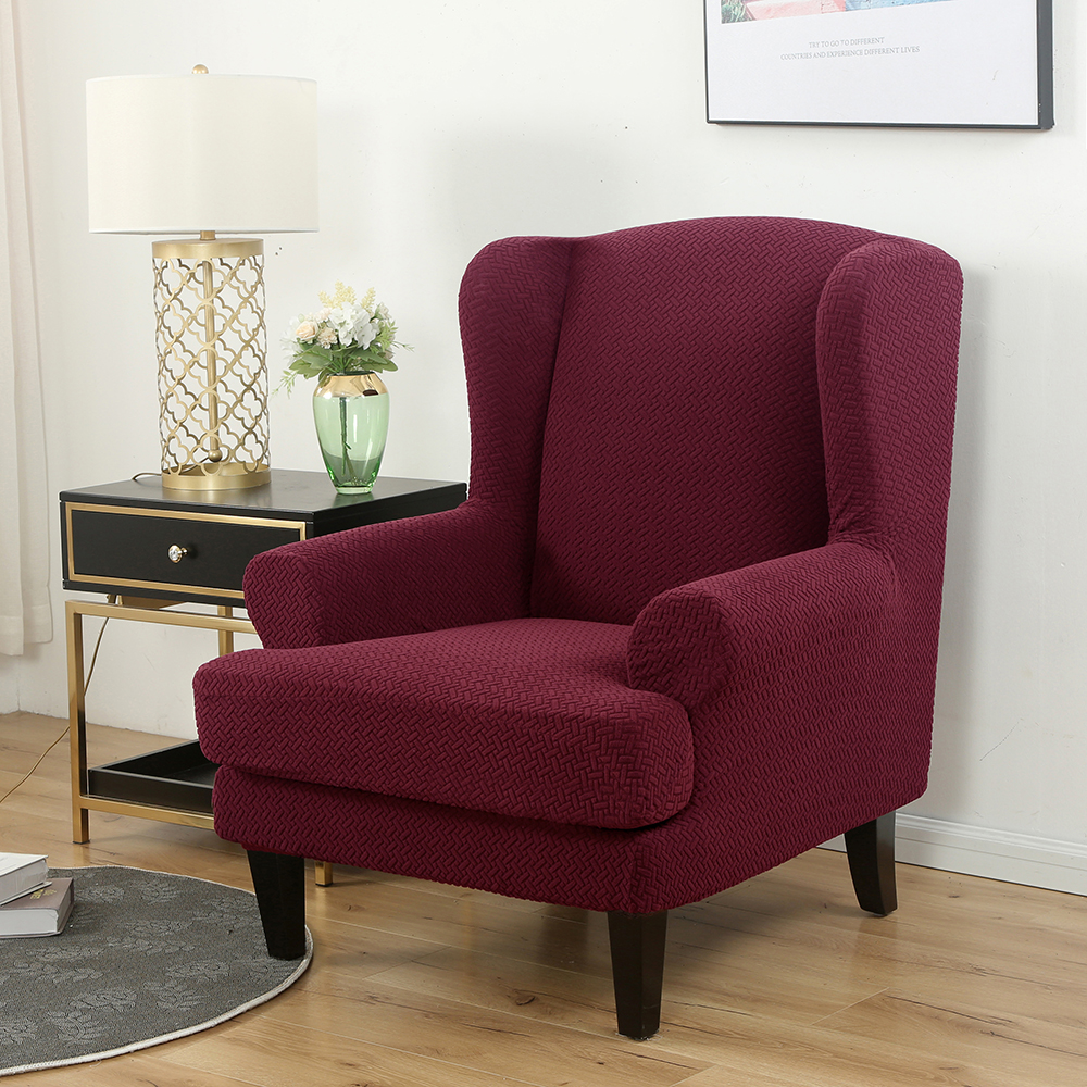 Stretch 2-Piece Jacquard Wing back Armchair Chair Slipcovers Furniture Protector - Picture 39 of 75