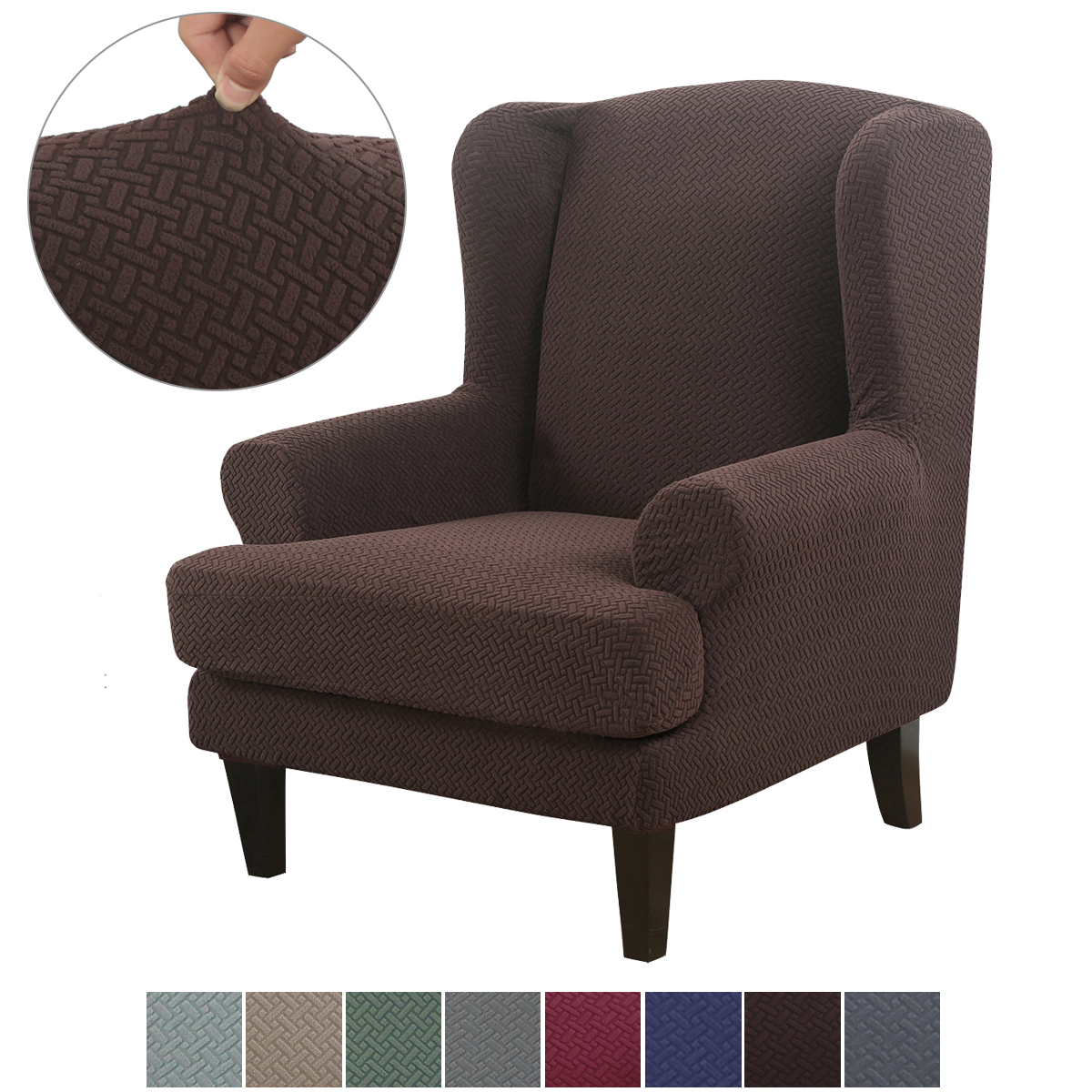 Stretch 2-Piece Jacquard Wing back Armchair Chair Slipcovers Furniture Protector - Picture 41 of 75