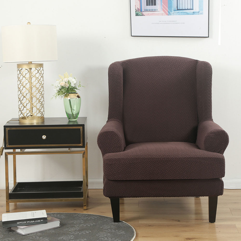 Stretch 2-Piece Jacquard Wing back Armchair Chair Slipcovers Furniture Protector - Picture 42 of 75
