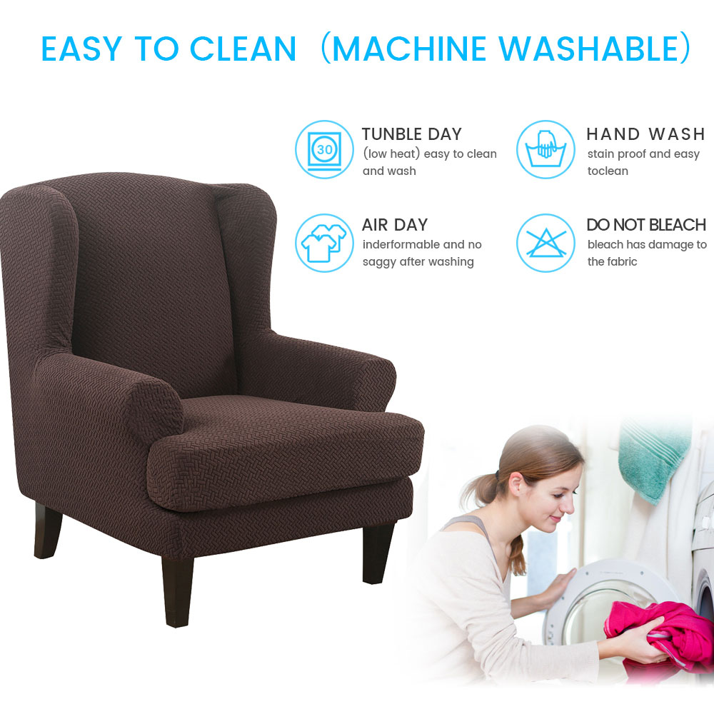 Stretch 2-Piece Jacquard Wing back Armchair Chair Slipcovers Furniture Protector - Picture 43 of 75
