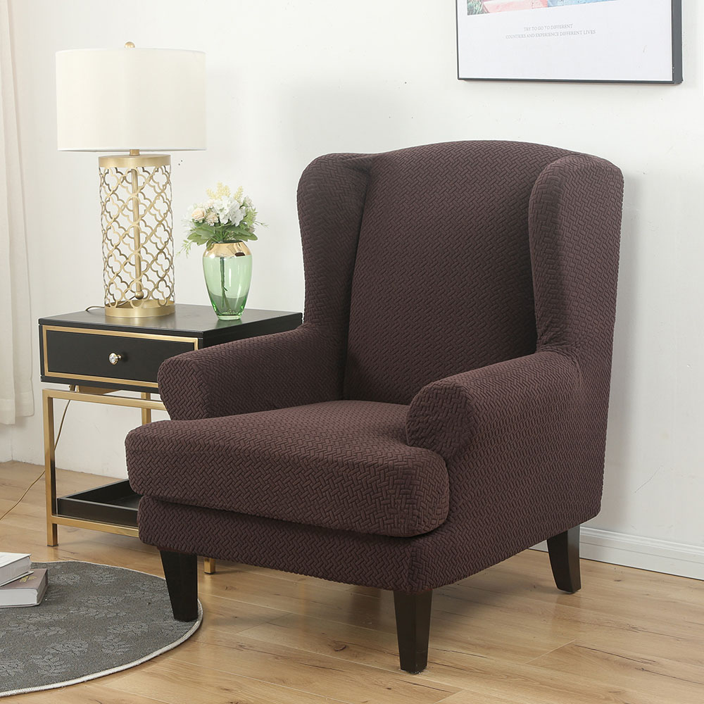 Stretch 2-Piece Jacquard Wing back Armchair Chair Slipcovers Furniture Protector - Picture 44 of 75