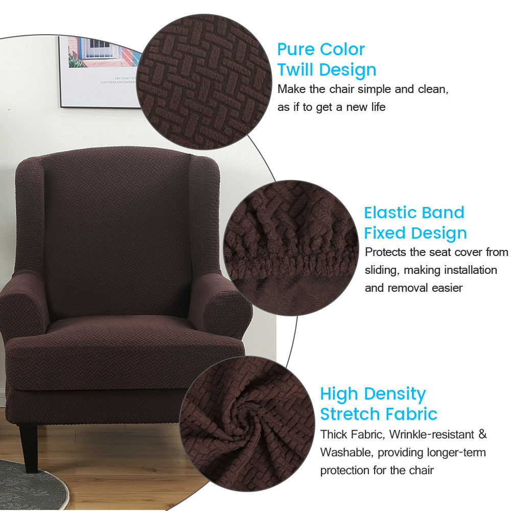 Stretch 2-Piece Jacquard Wing back Armchair Chair Slipcovers Furniture Protector - Picture 45 of 75