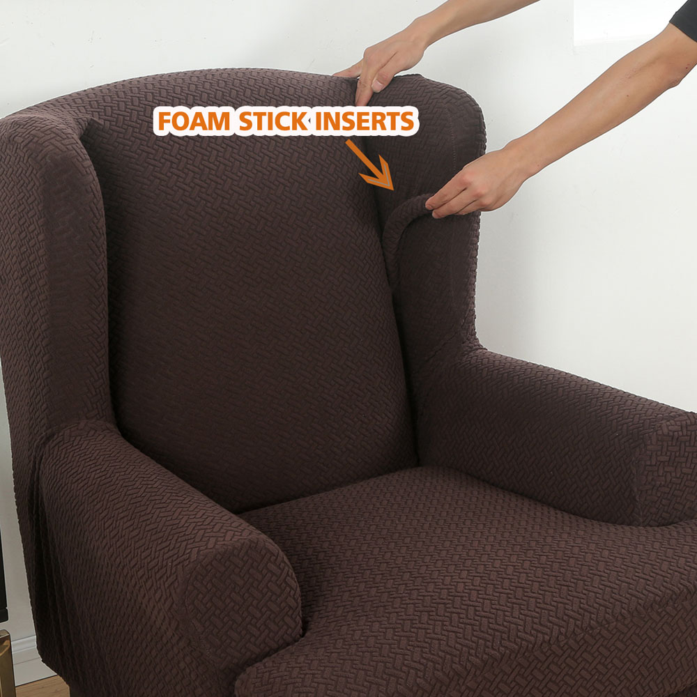 Stretch 2-Piece Jacquard Wing back Armchair Chair Slipcovers Furniture Protector - Picture 49 of 75