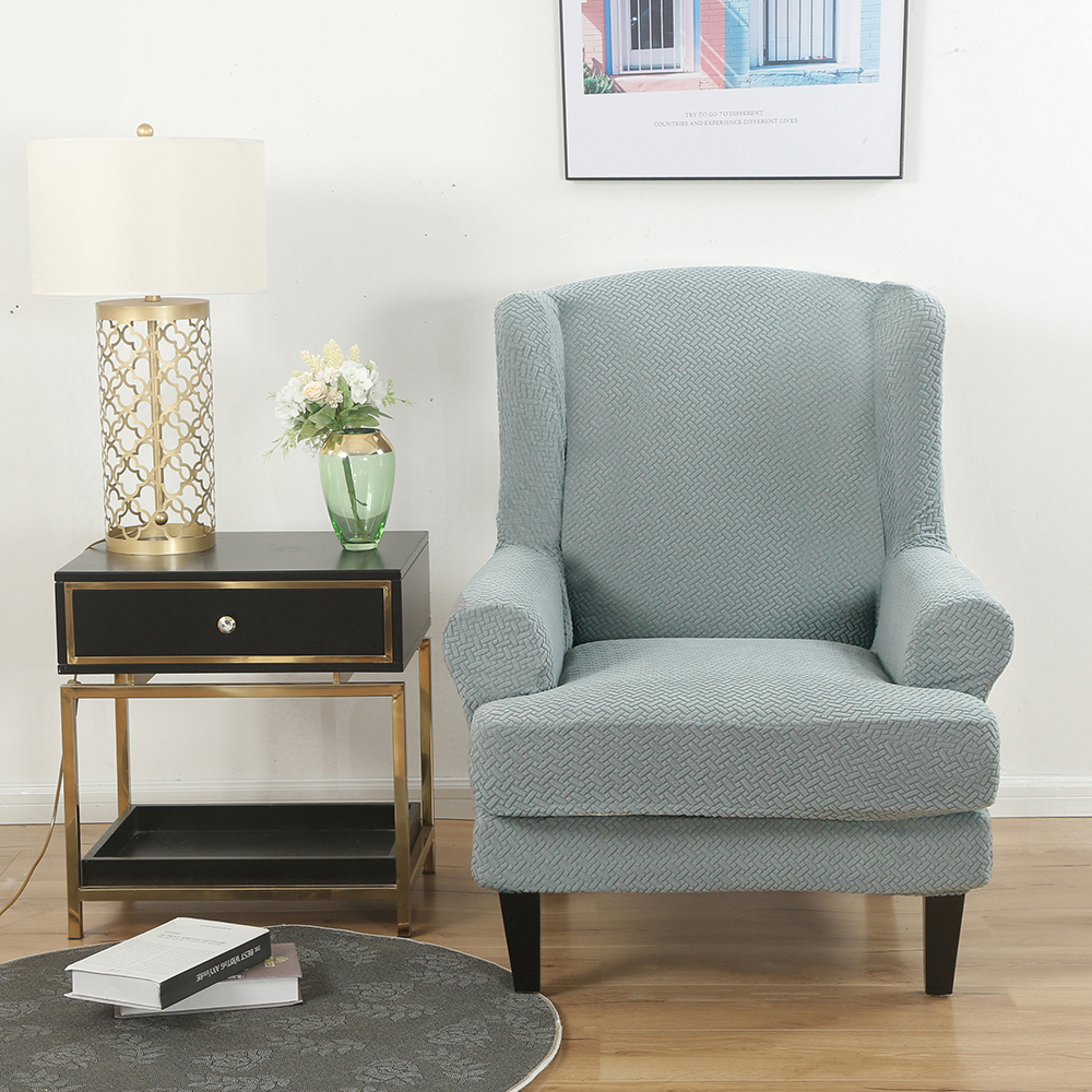 Stretch 2-Piece Jacquard Wing back Armchair Chair Slipcovers Furniture Protector - Picture 51 of 75