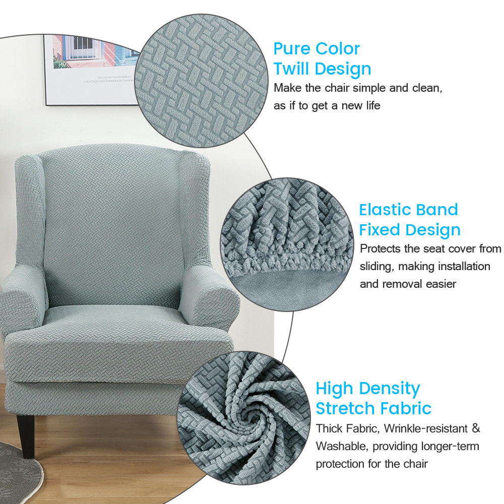 Stretch 2-Piece Jacquard Wing back Armchair Chair Slipcovers Furniture Protector - Picture 52 of 75