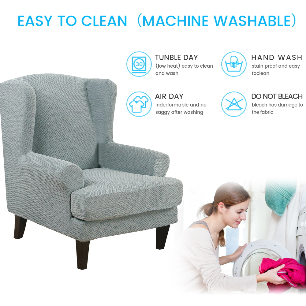 Stretch 2-Piece Jacquard Wing back Armchair Chair Slipcovers Furniture Protector - Picture 54 of 75
