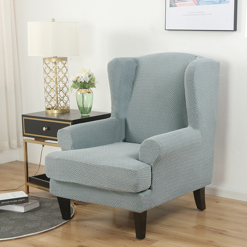 Stretch 2-Piece Jacquard Wing back Armchair Chair Slipcovers Furniture Protector - Picture 55 of 75
