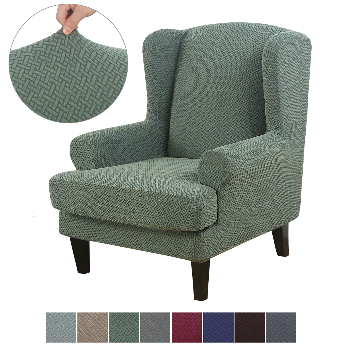 Stretch 2-Piece Jacquard Wing back Armchair Chair Slipcovers Furniture Protector - Picture 59 of 75