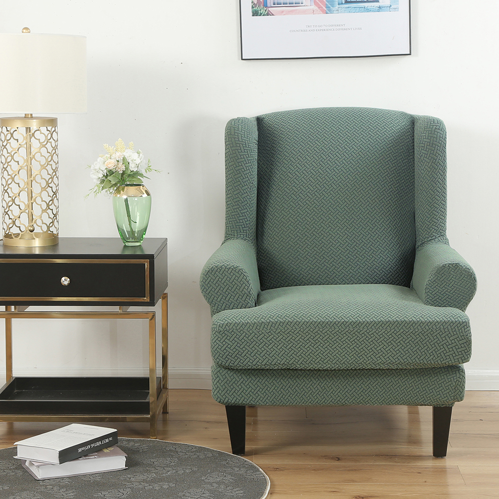 Stretch 2-Piece Jacquard Wing back Armchair Chair Slipcovers Furniture Protector - Picture 60 of 75