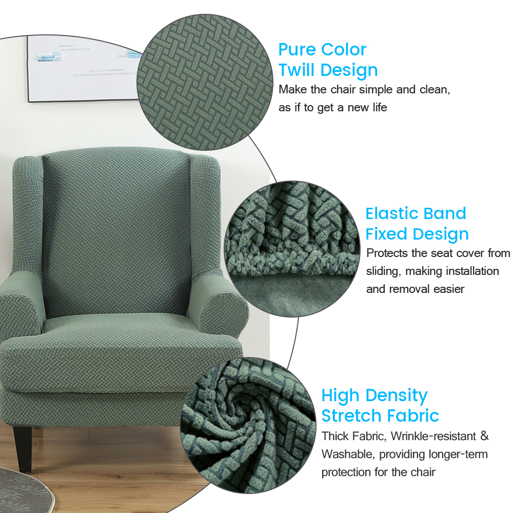 Stretch 2-Piece Jacquard Wing back Armchair Chair Slipcovers Furniture Protector - Picture 61 of 75