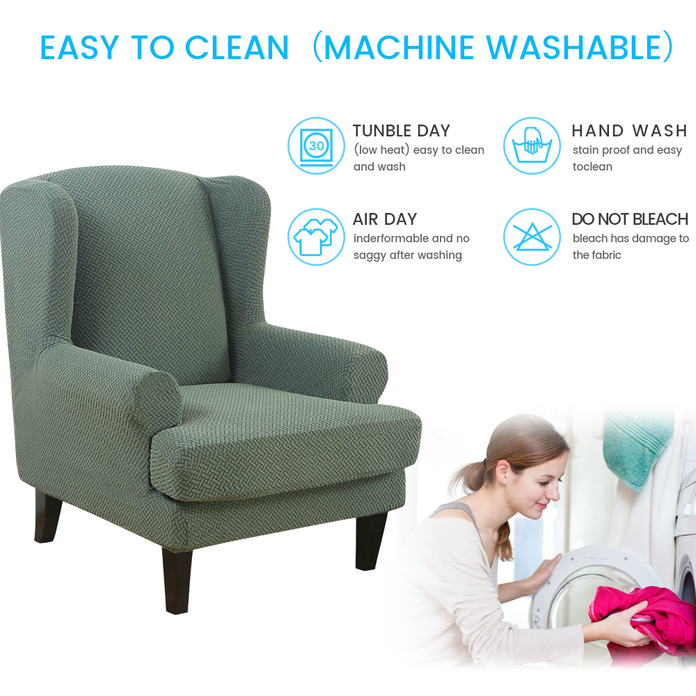 Stretch 2-Piece Jacquard Wing back Armchair Chair Slipcovers Furniture Protector - Picture 63 of 75