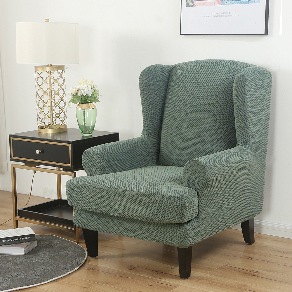 Stretch 2-Piece Jacquard Wing back Armchair Chair Slipcovers Furniture Protector - Picture 64 of 75