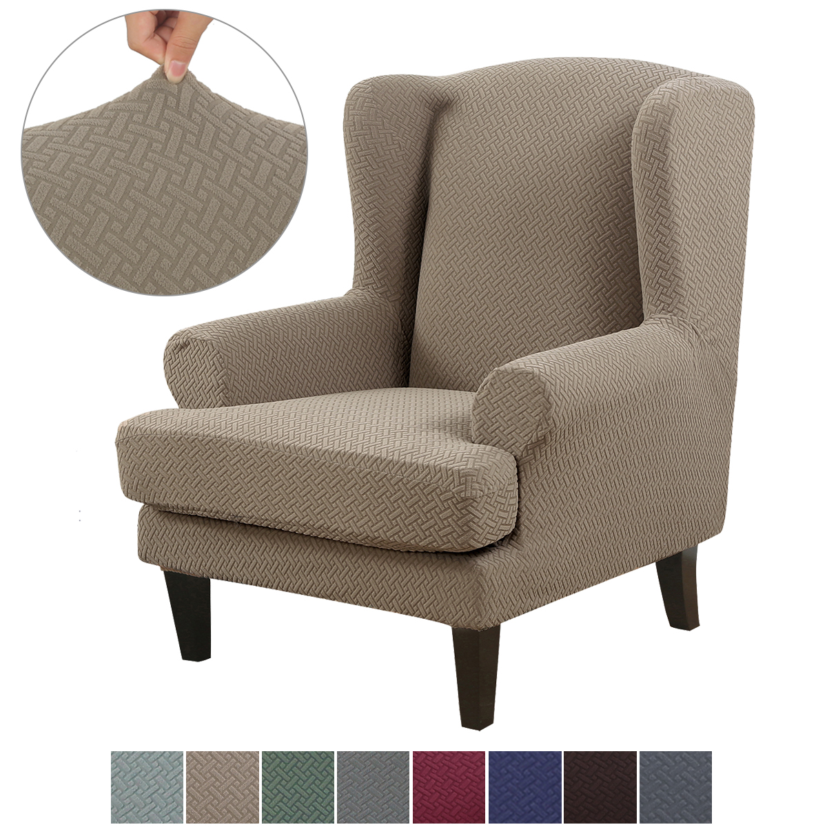 Stretch 2-Piece Jacquard Wing back Armchair Chair Slipcovers Furniture Protector - Picture 66 of 75