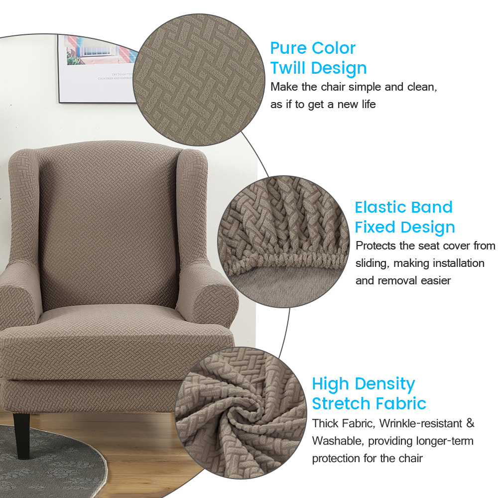 Stretch 2-Piece Jacquard Wing back Armchair Chair Slipcovers Furniture Protector - Picture 67 of 75