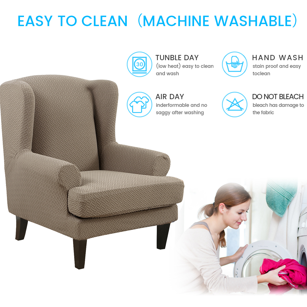 Stretch 2-Piece Jacquard Wing back Armchair Chair Slipcovers Furniture Protector - Picture 68 of 75