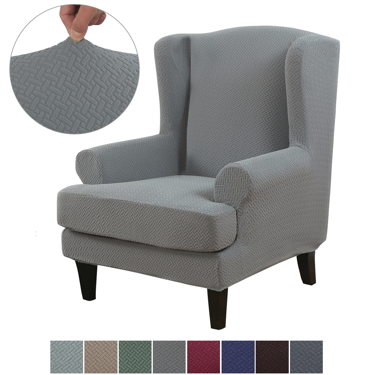 Stretch 2-Piece Jacquard Wing back Armchair Chair Slipcovers Furniture Protector - Picture 69 of 75
