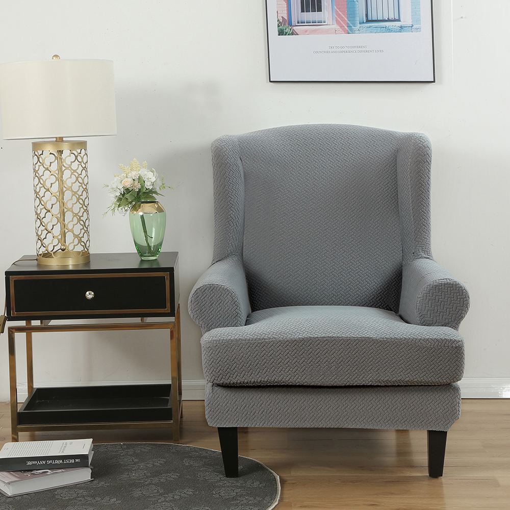 Stretch 2-Piece Jacquard Wing back Armchair Chair Slipcovers Furniture Protector - Picture 70 of 75