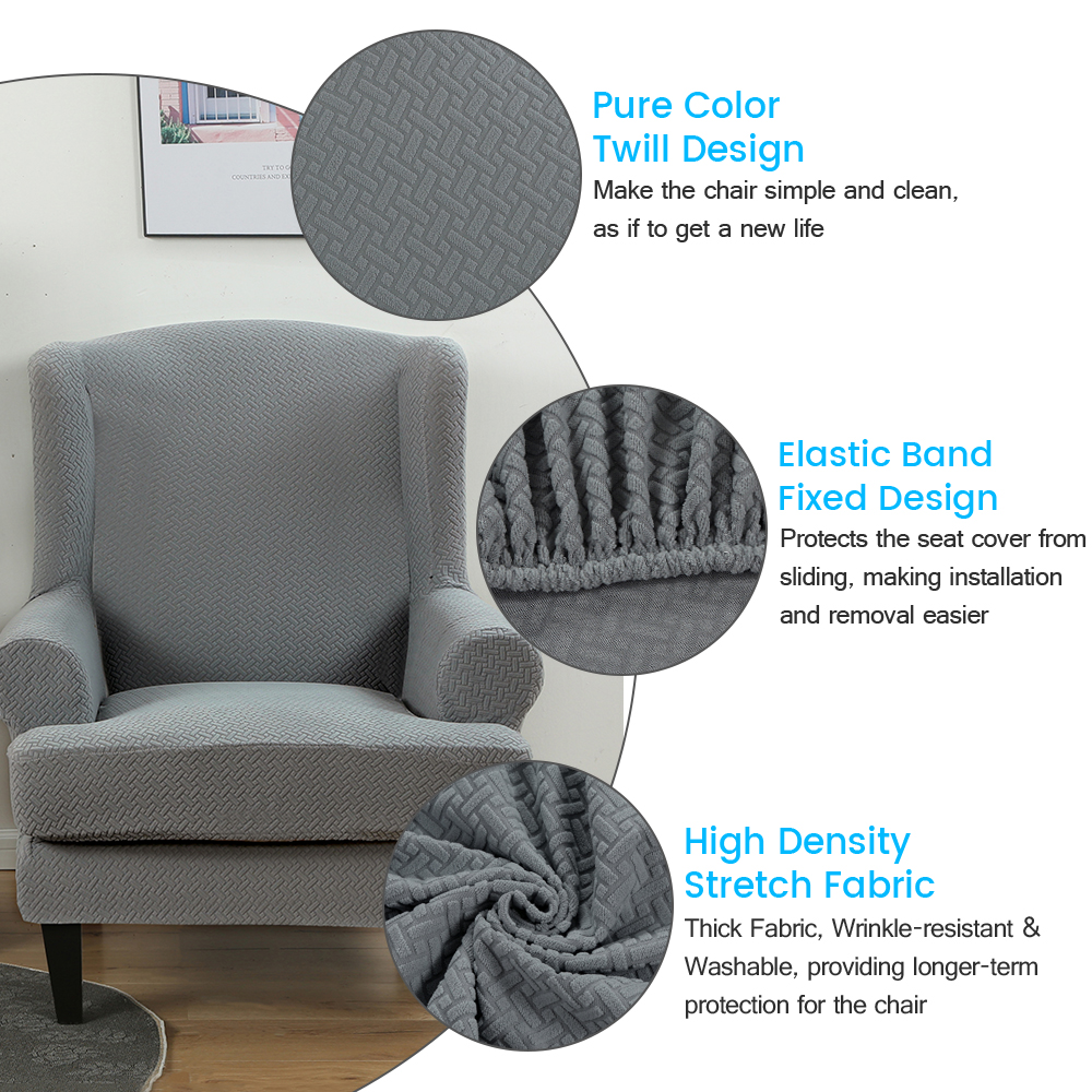 Stretch 2-Piece Jacquard Wing back Armchair Chair Slipcovers Furniture Protector - Picture 71 of 75