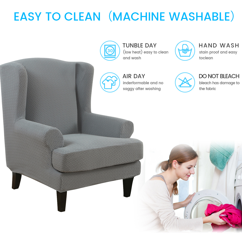 Stretch 2-Piece Jacquard Wing back Armchair Chair Slipcovers Furniture Protector - Picture 73 of 75