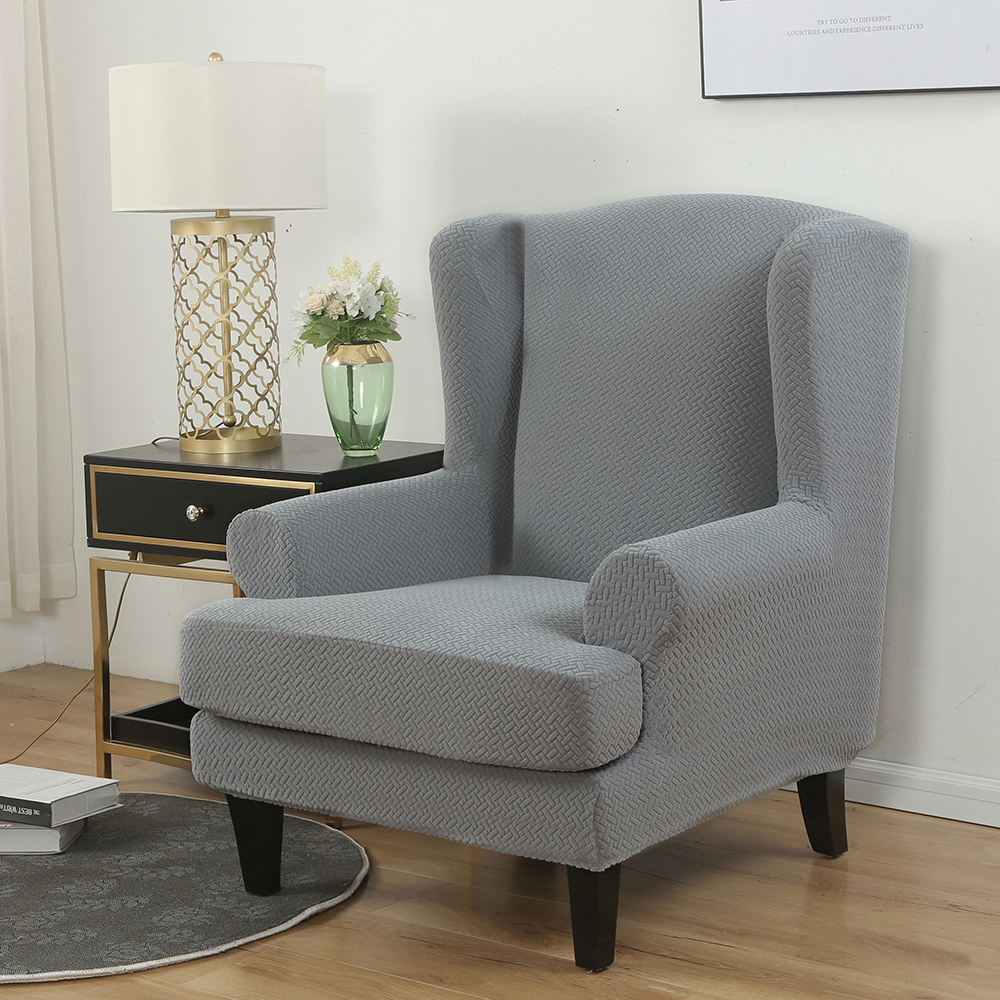Stretch 2-Piece Jacquard Wing back Armchair Chair Slipcovers Furniture Protector - Picture 74 of 75