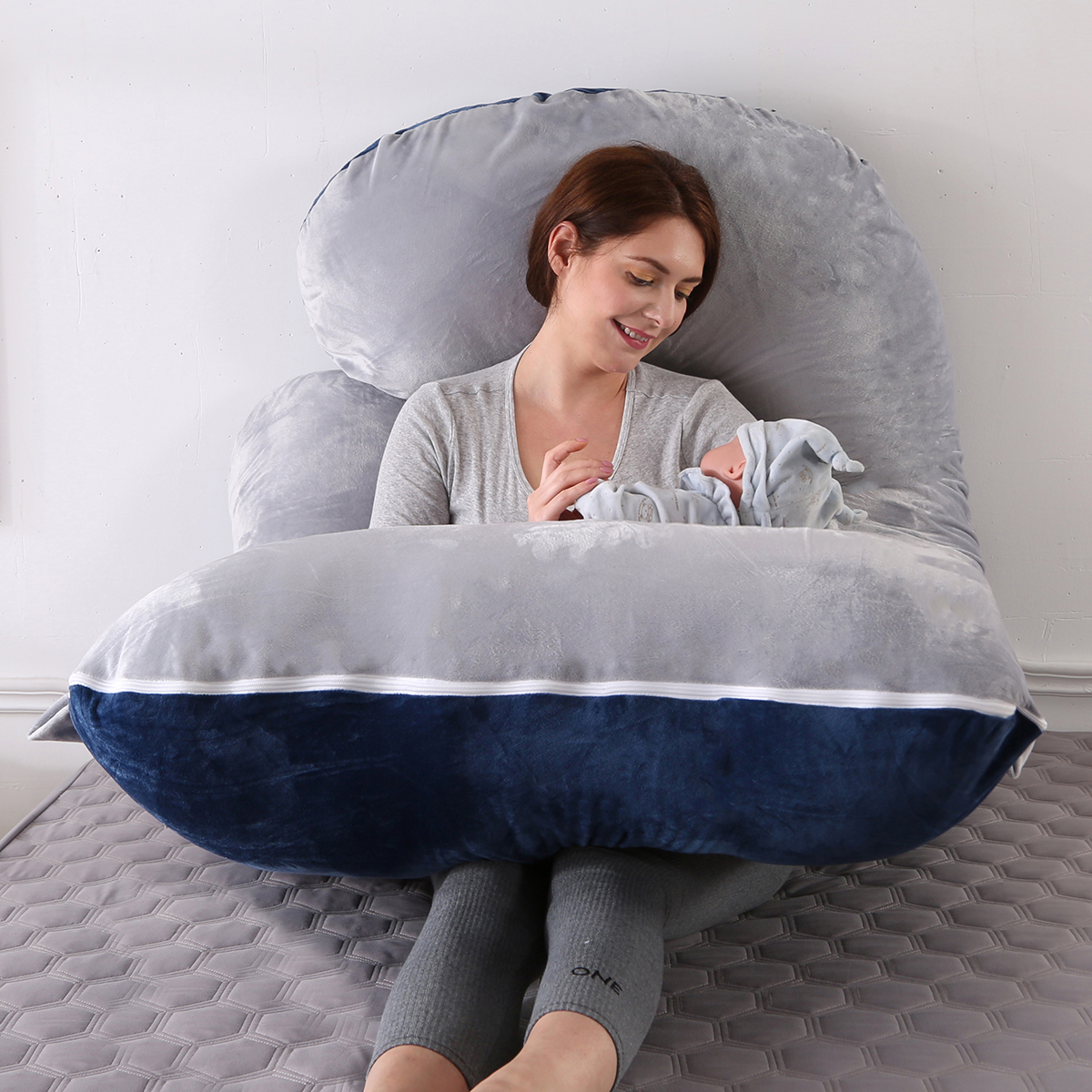 Upgrade Pregnancy Pillow 57In J-Shape Full Body Support Maternity Pillow w/Cover 