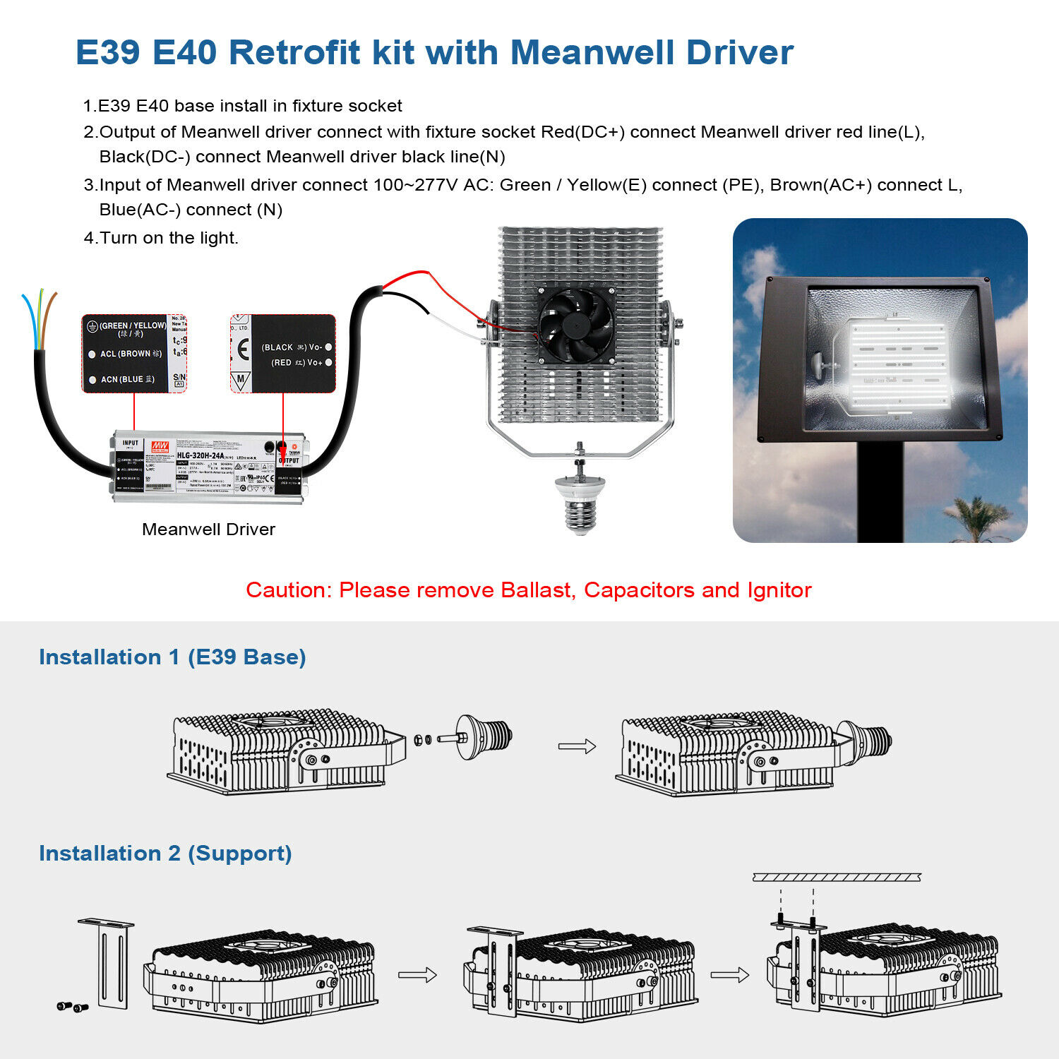 ETL DLC 300W Shoebox LED Retrofit Kits E39 Mogul Base LED Parking Lot Area Light - Picture 10 of 22