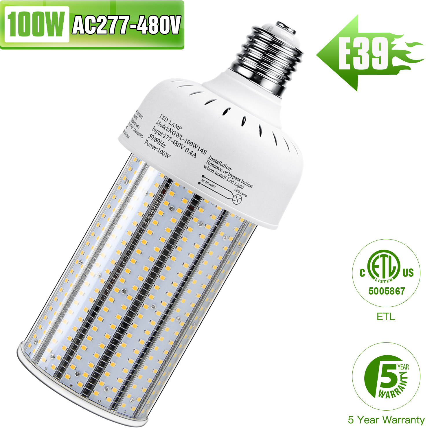 480V LED Corn COB Light Bulbs 100W 120W Industrial Warehouse High Bay Lamp ETL - Picture 10 of 13