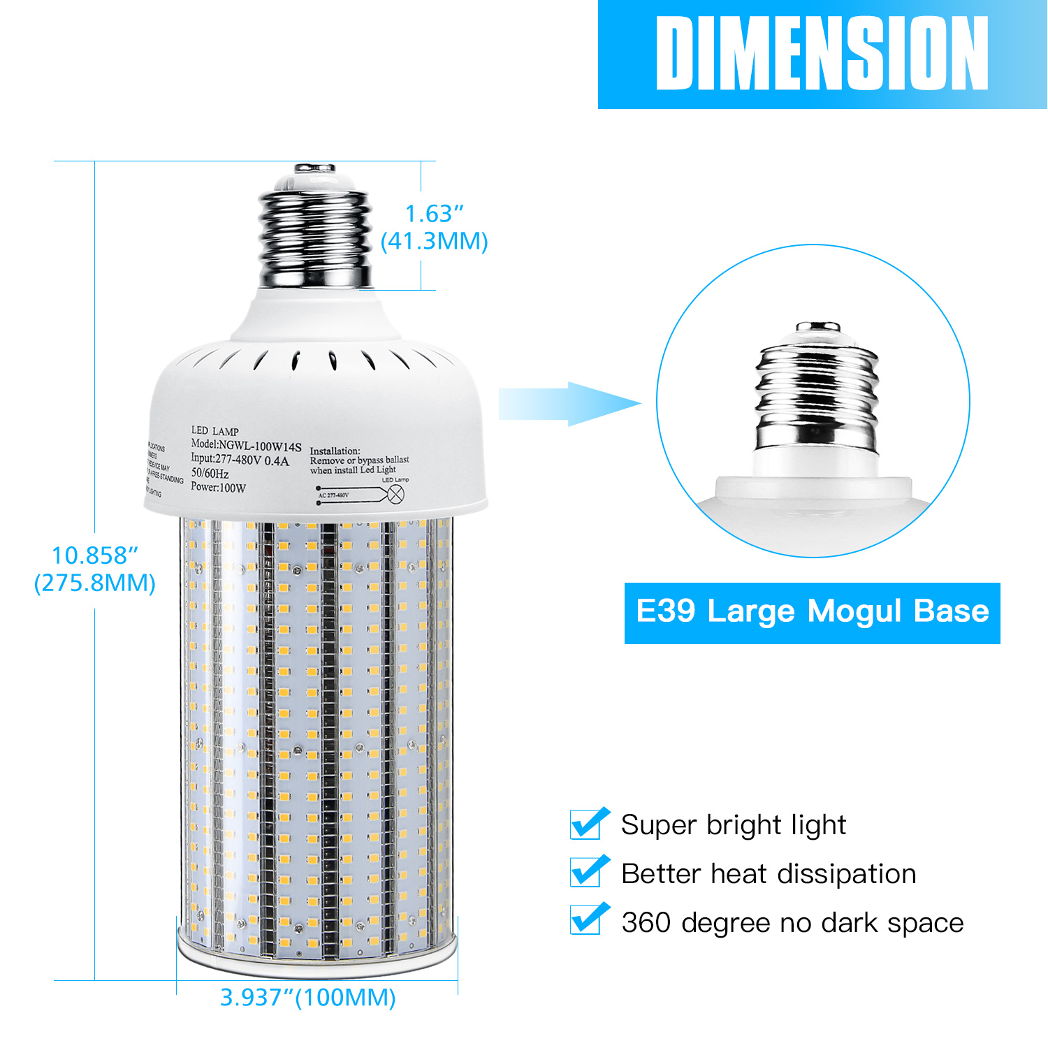 480V LED Corn COB Light Bulbs 100W 120W Industrial Warehouse High Bay Lamp ETL - Picture 11 of 13