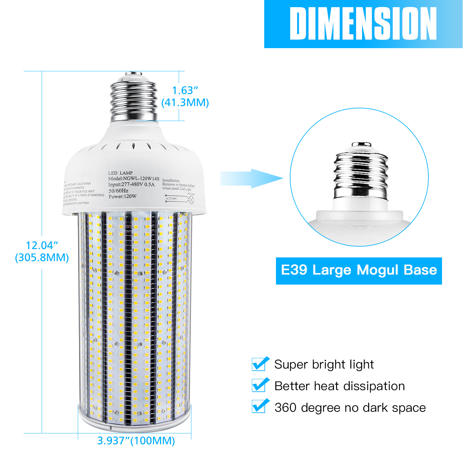 480V LED Corn COB Light Bulbs 100W 120W Industrial Warehouse High Bay Lamp ETL - Picture 13 of 13