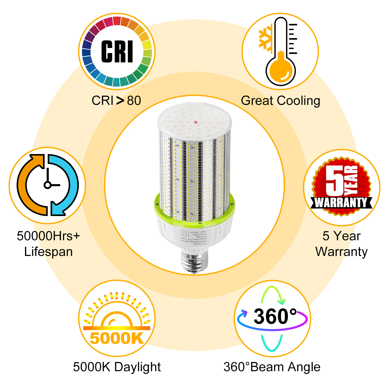LED CORN BULB Light 80W E39 Mogul Base Replace 400Watt HID/CFL/HPS 5000k 6000k - Picture 13 of 14