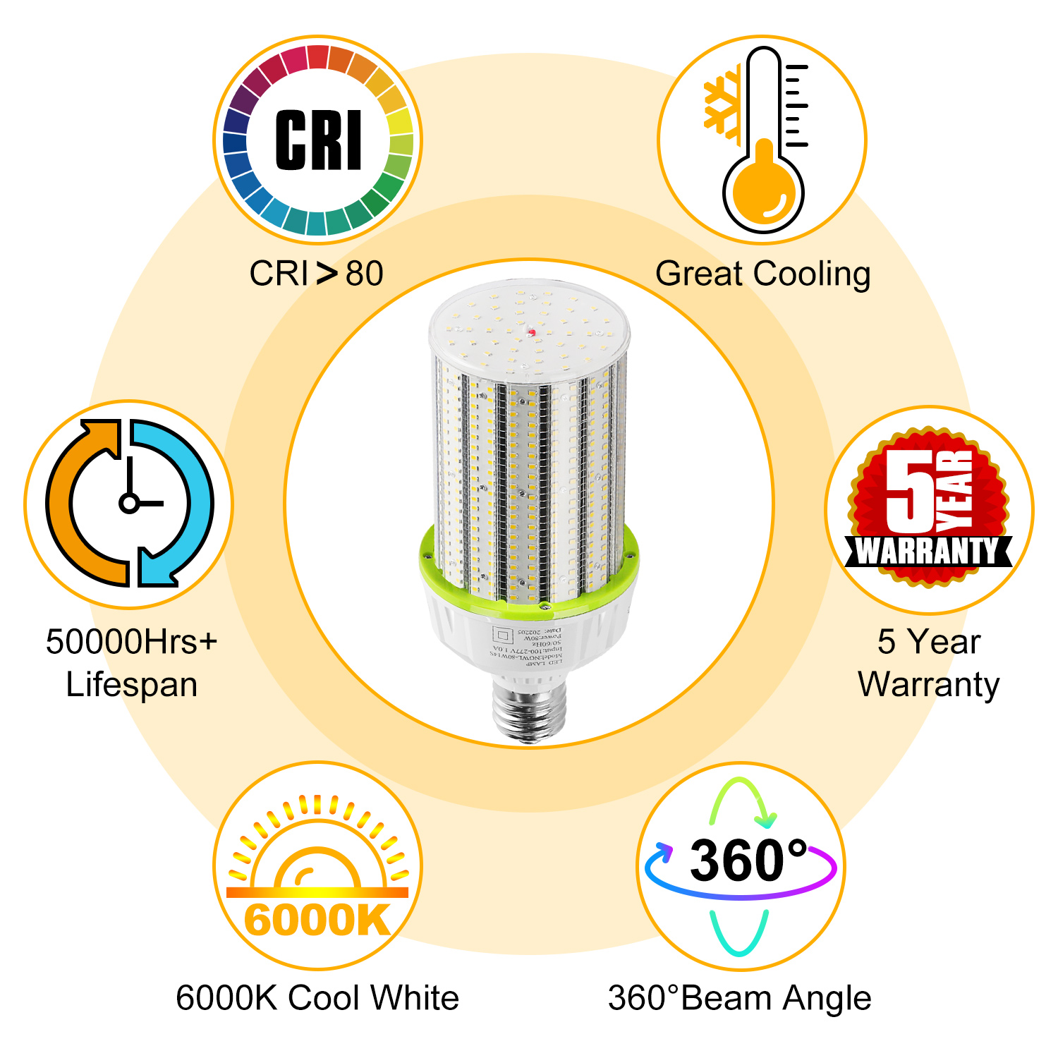 LED CORN BULB Light 80W E39 Mogul Base Replace 400Watt HID/CFL/HPS 5000k 6000k - Picture 14 of 14