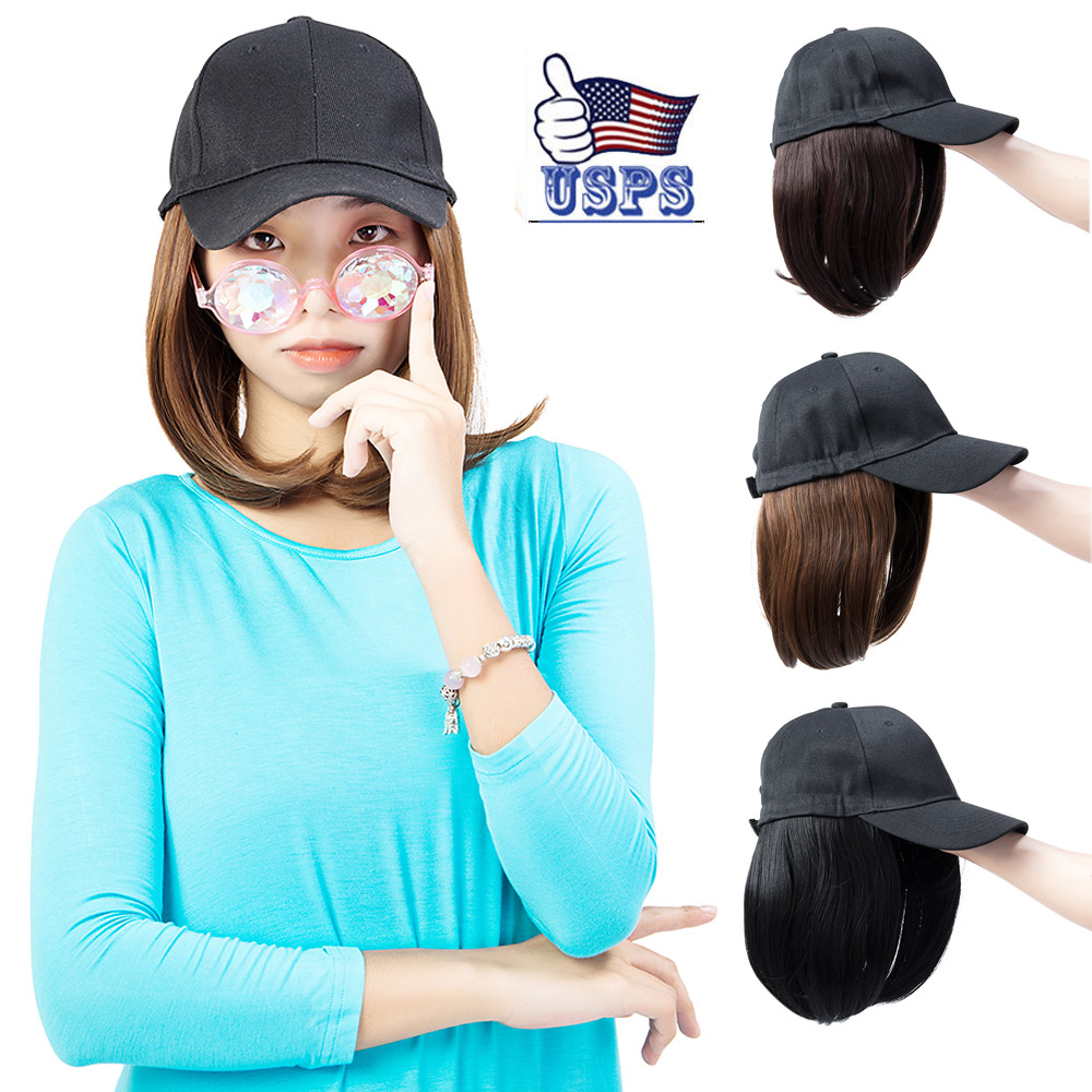 New Baseball Hat With Synthetic Hair Extensions Short Straight