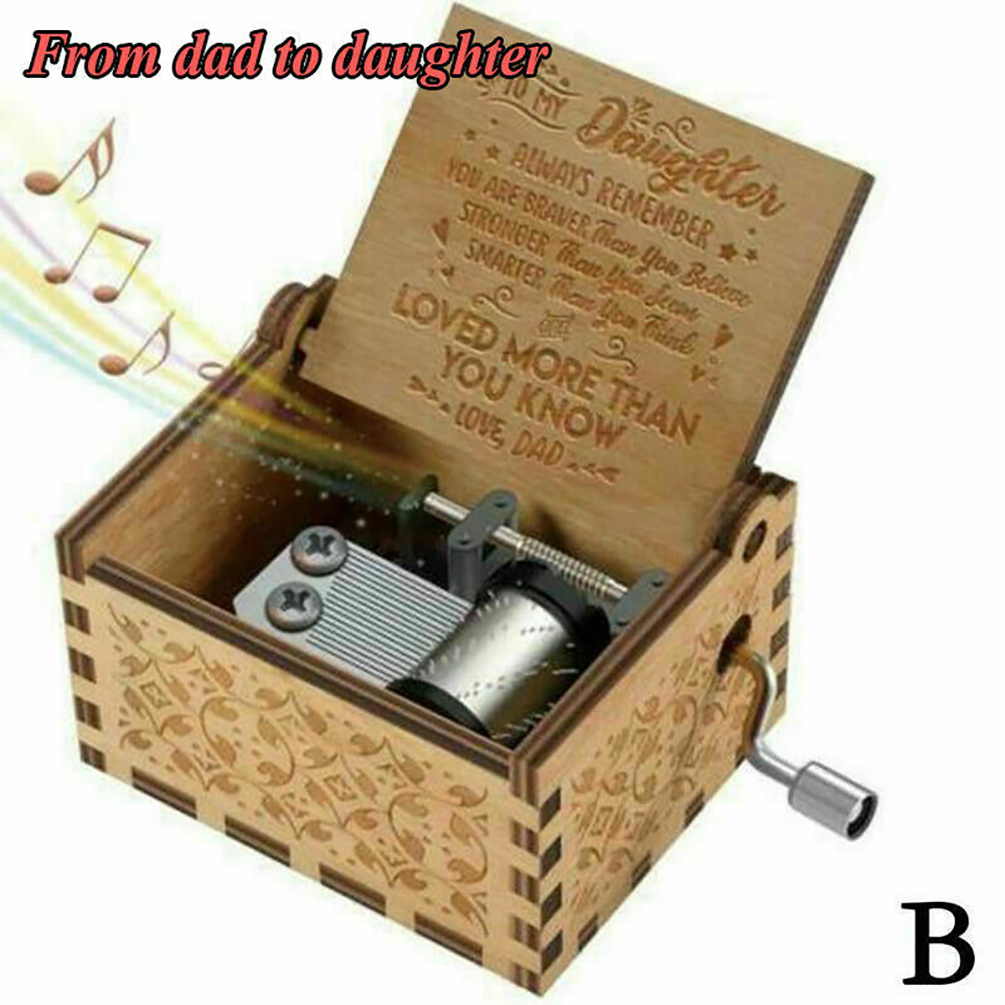 Retro Wooden Engraved Music Box Gift for Mom/Dad To Daughter/Son Home Decor 