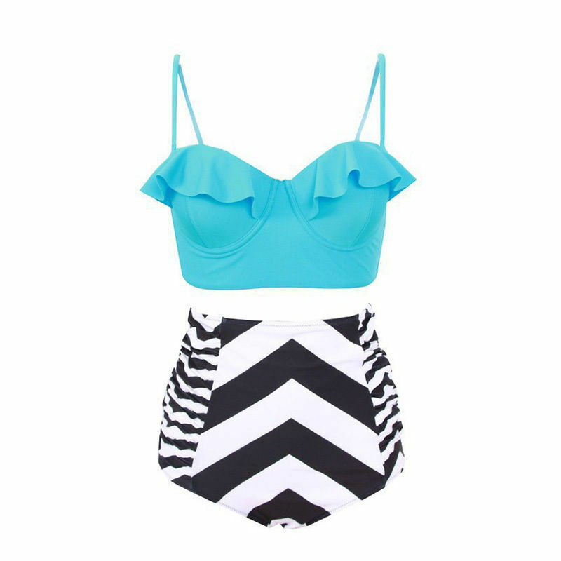 Women's High Waist Bikini Set Push Up Padded Top Bathing Swimsuit US Plus Size - Picture 17 of 41