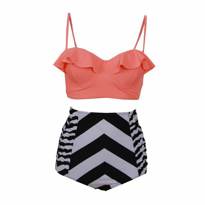 Women's High Waist Bikini Set Push Up Padded Top Bathing Swimsuit US Plus Size - Picture 32 of 41