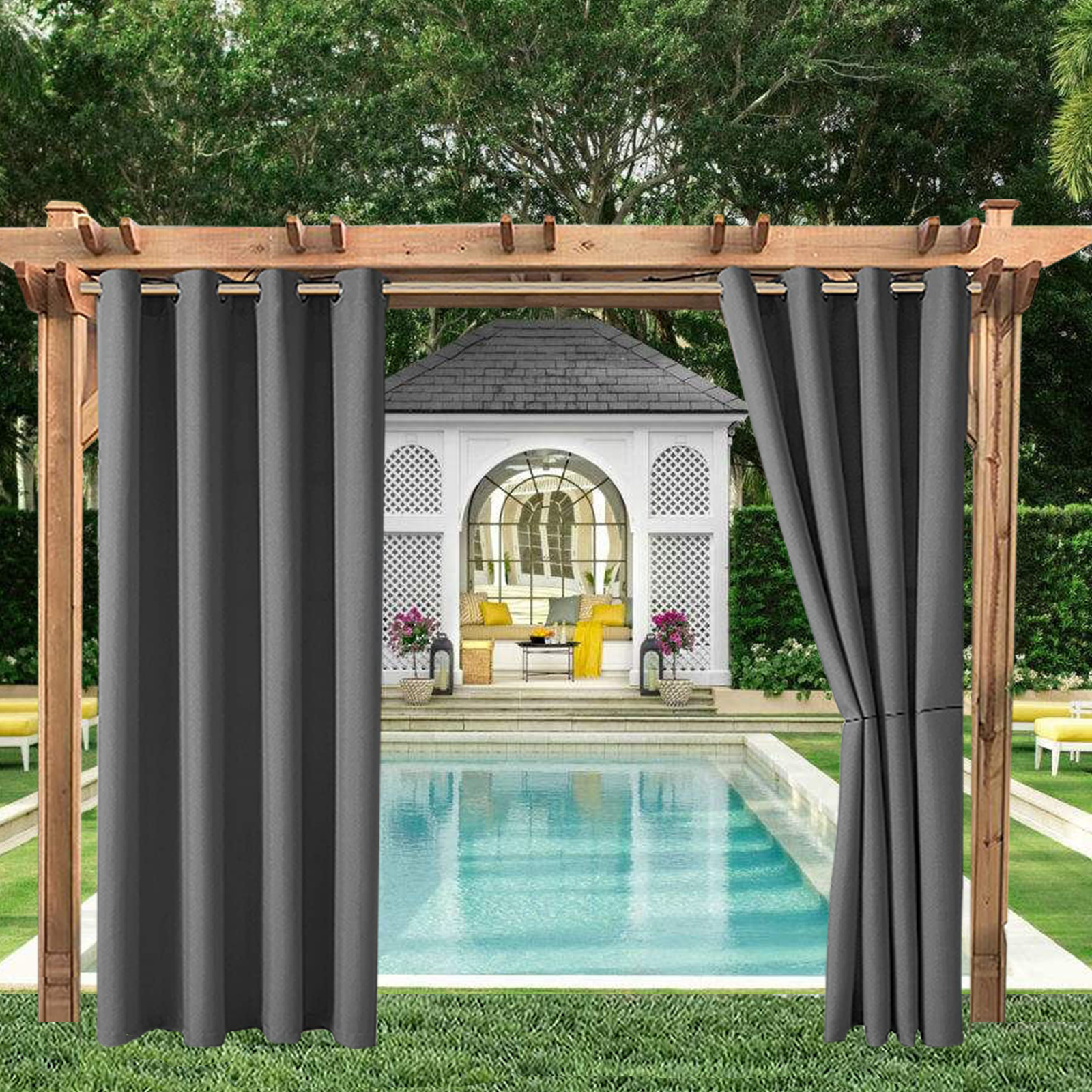 2Pcs Outdoor Patio Pergola Curtains Blackout Privacy Protection Grommet Drapes