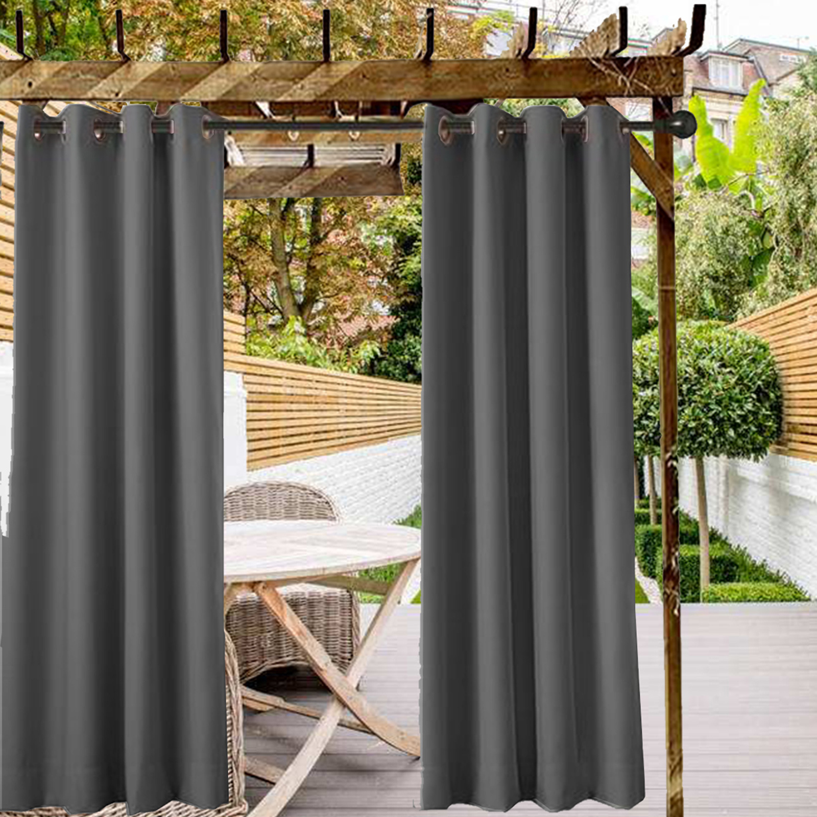 2Pcs Outdoor Patio Pergola Curtains Blackout Privacy Protection Grommet Drapes 