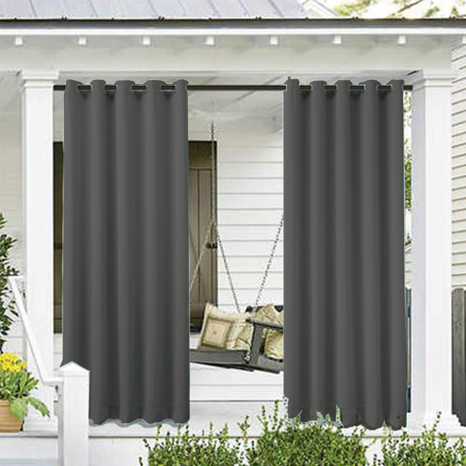 2Pcs Outdoor Patio Pergola Curtains Blackout Privacy Protection Grommet Drapes