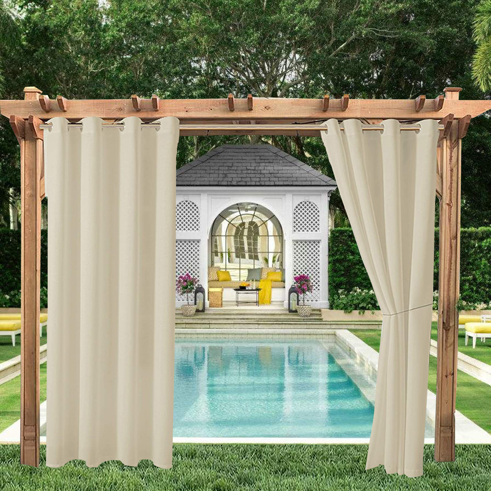 2Pcs Outdoor Patio Pergola Curtains Blackout Privacy Protection Grommet Drapes