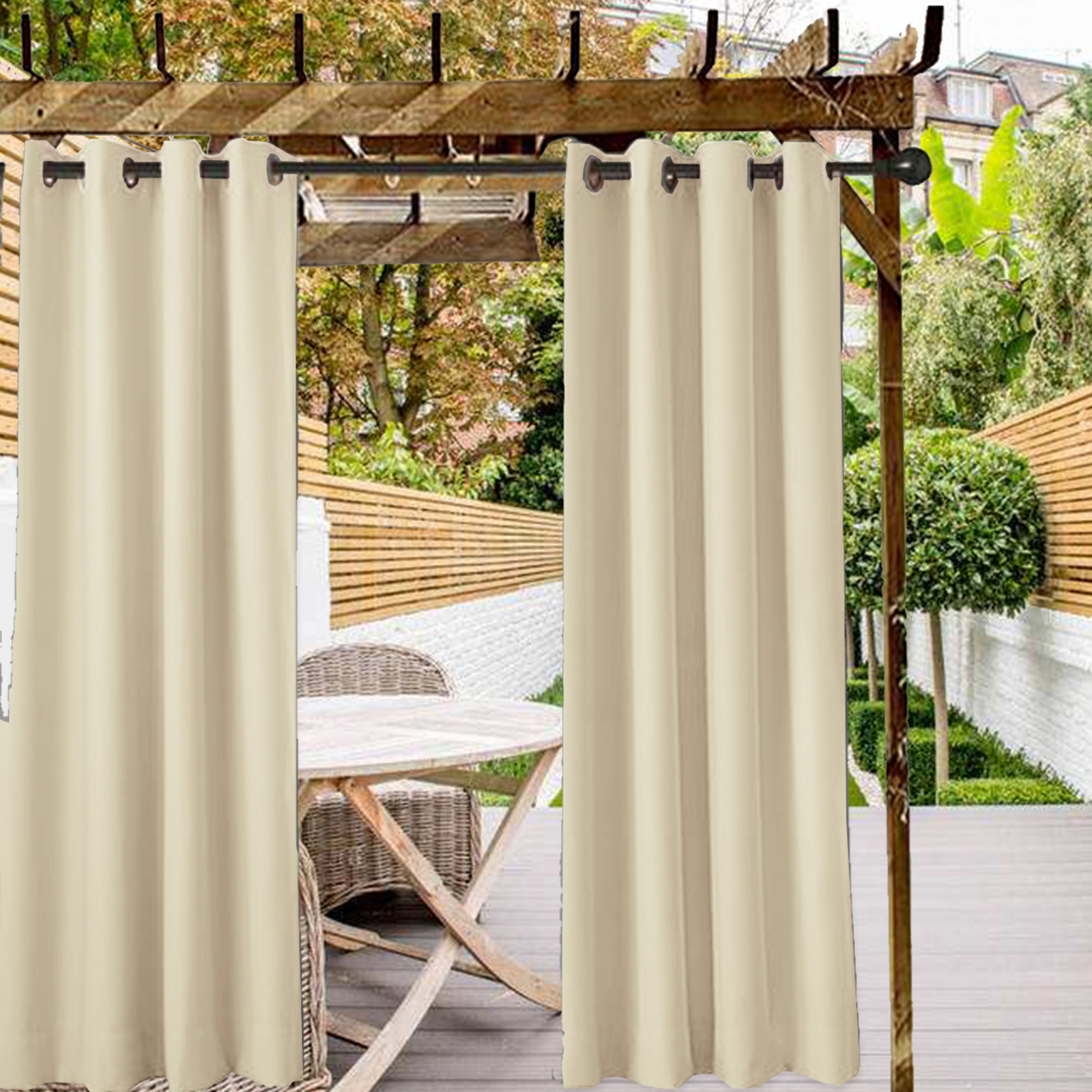 2Pcs Outdoor Patio Pergola Curtains Blackout Privacy Protection Grommet Drapes