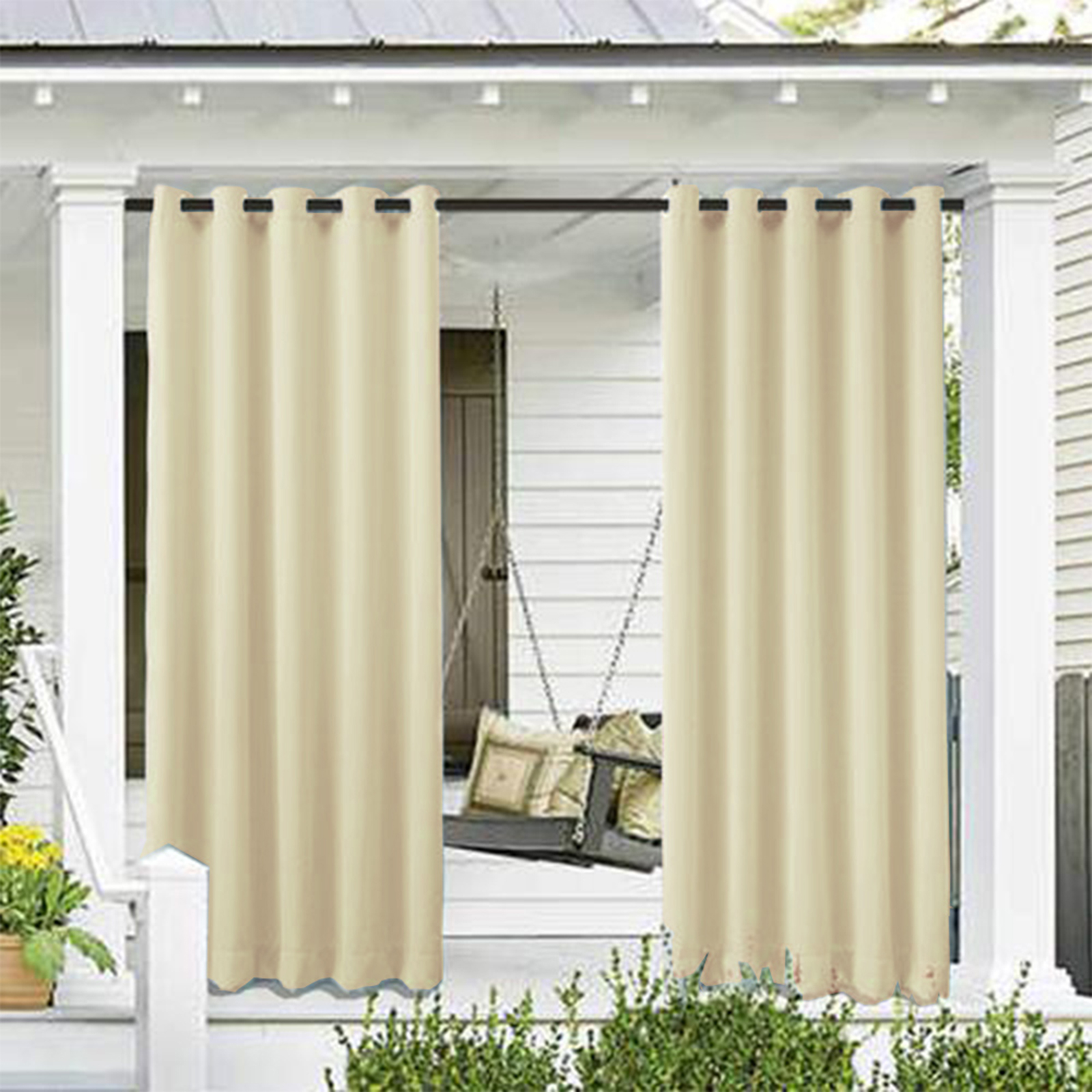 2Pcs Outdoor Patio Pergola Curtains Blackout Privacy Protection Grommet Drapes