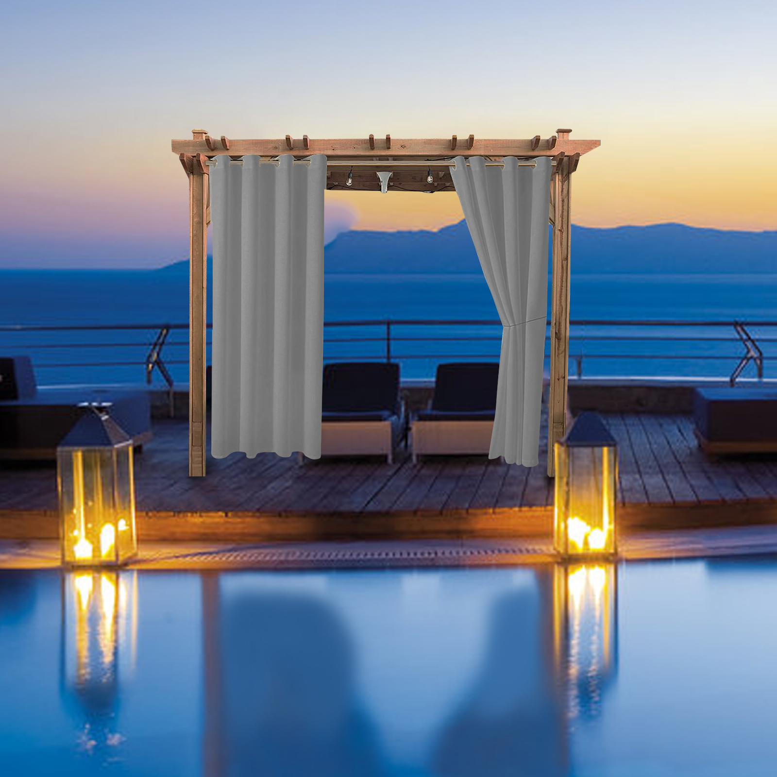 2Pcs Outdoor Patio Pergola Curtains Blackout Privacy Protection Grommet Drapes