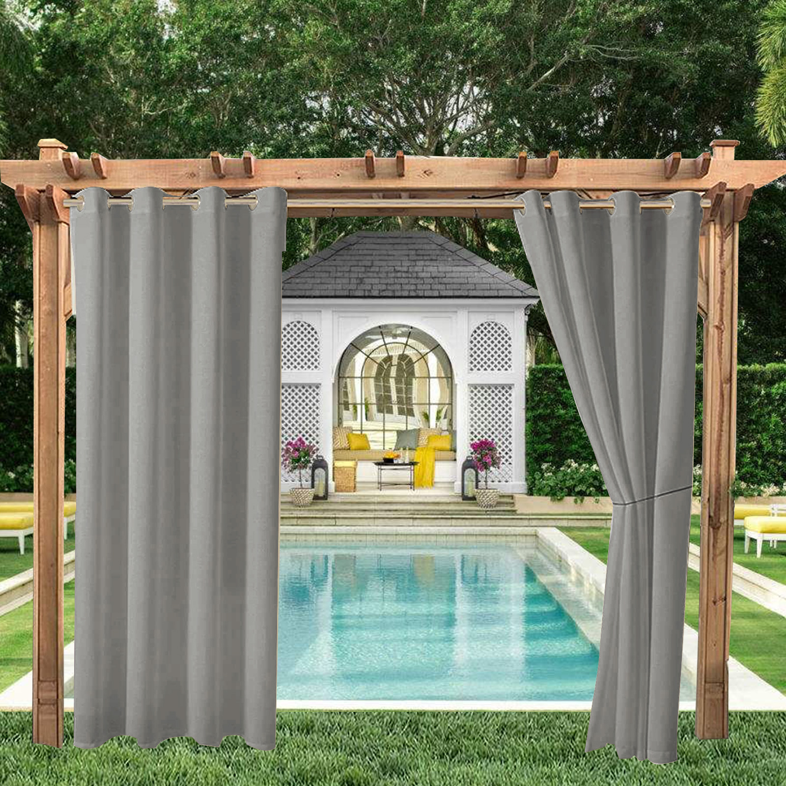 2Pcs Outdoor Patio Pergola Curtains Blackout Privacy Protection Grommet Drapes