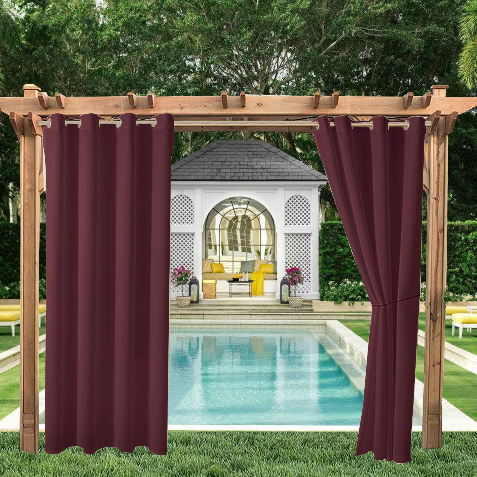 2Pcs Outdoor Patio Pergola Curtains Blackout Privacy Protection Grommet Drapes