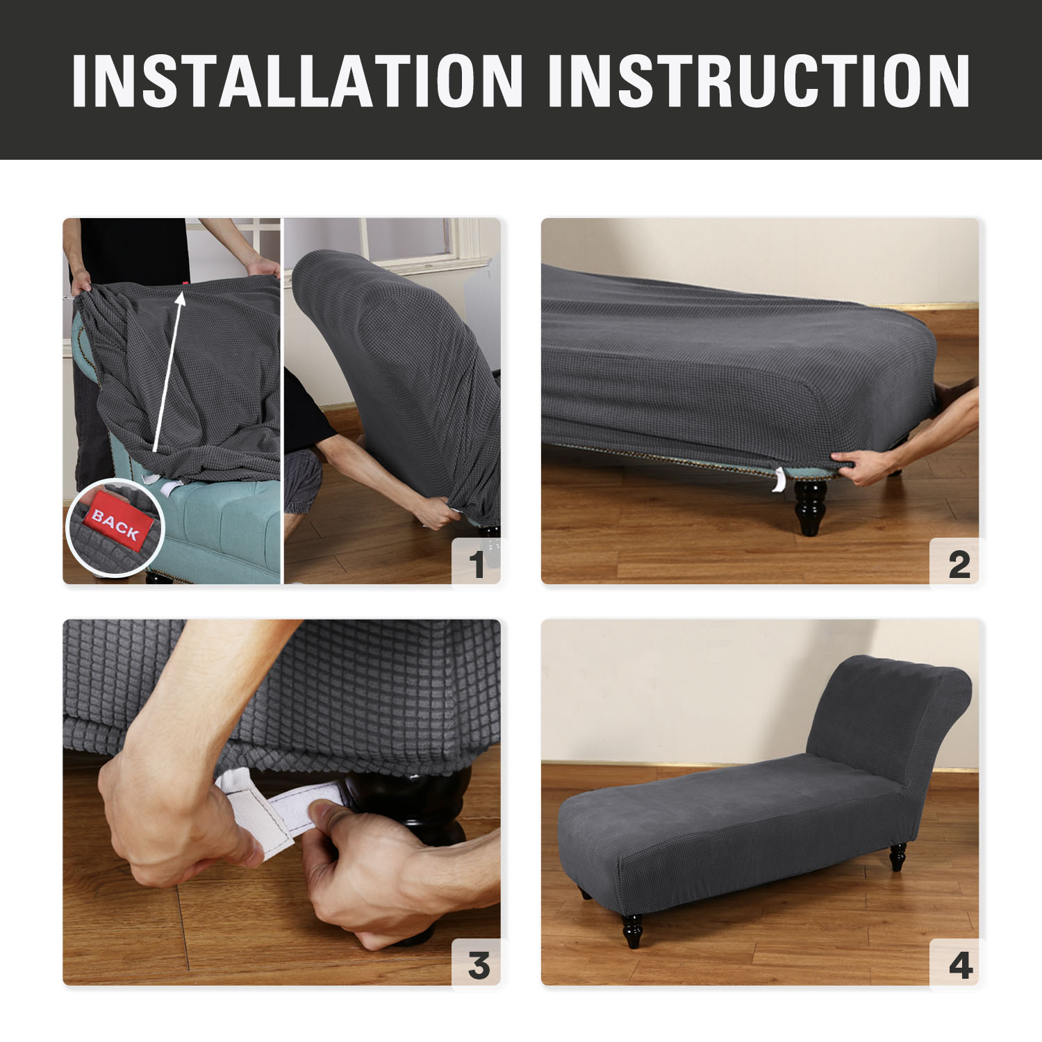 Armless Lounge Chaise Cover Stretch Polyester Furniture Protector Sofa